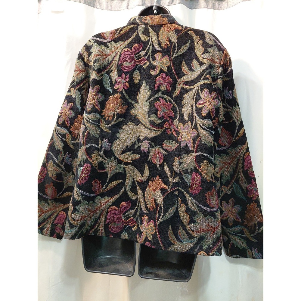 Women's Vintage PORTRAIT Tweed  Black Floral Tapestry Jacket Boho Art To Wear L - Picture 3 of 9